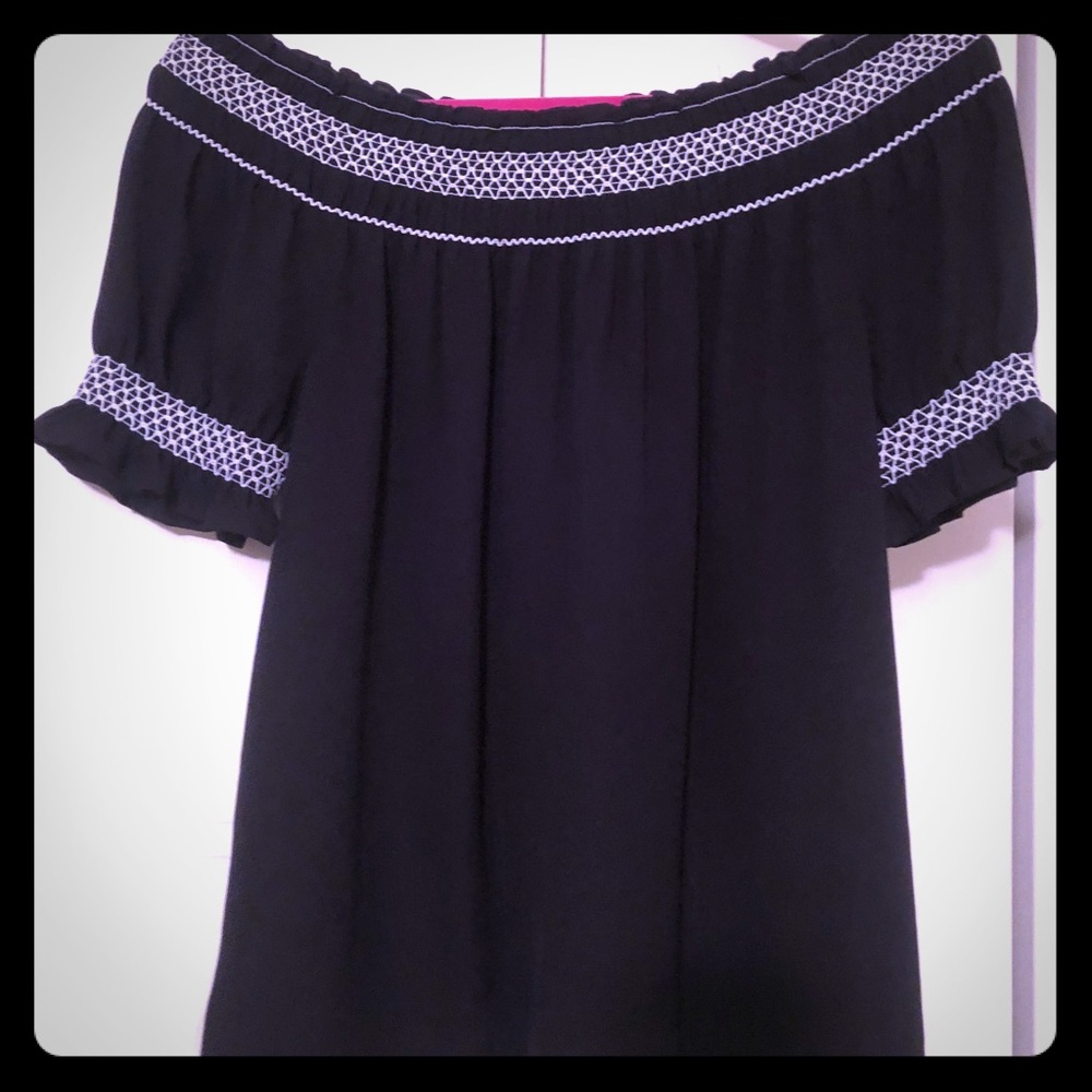 Express off the shoulder black sheer blouse